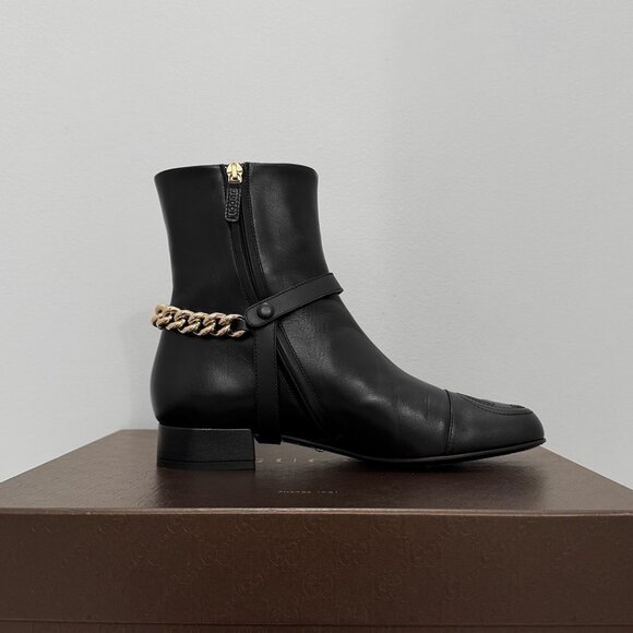 Gucci Chain-Link Accent Leather Moto Boots - Picture 6 of 15